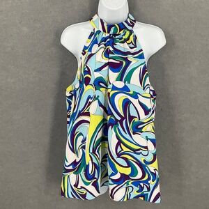 Express Womens Sz XL Halter Top Sleeveless Multicolor Psychedelic Print Blouse‎